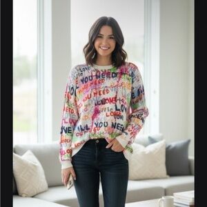Charlies Multicolor Love Print Sweater
